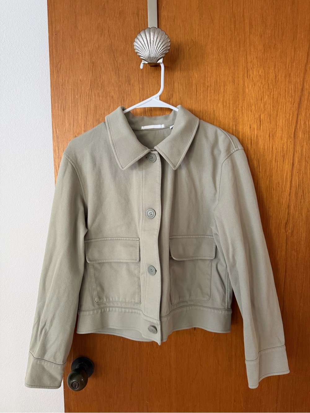 Uniqlo Utility Crop Jacket XS Khaki Green Pockets Minimalist Chic